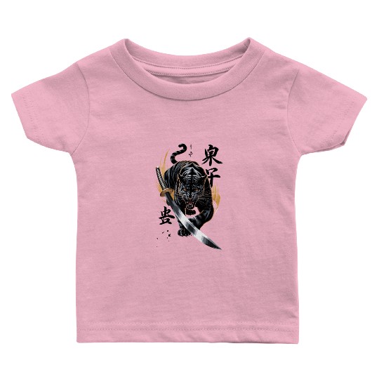Fierce Black Panther With Samurai Sword Baby T Shirts
