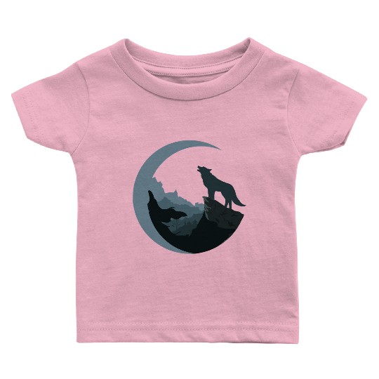 Wolf Moon Silhouette Baby T Shirts