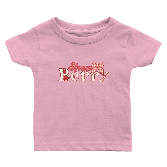 Sweet Strawberry Bow Cute Cottagecore Graphic Baby T Shirts