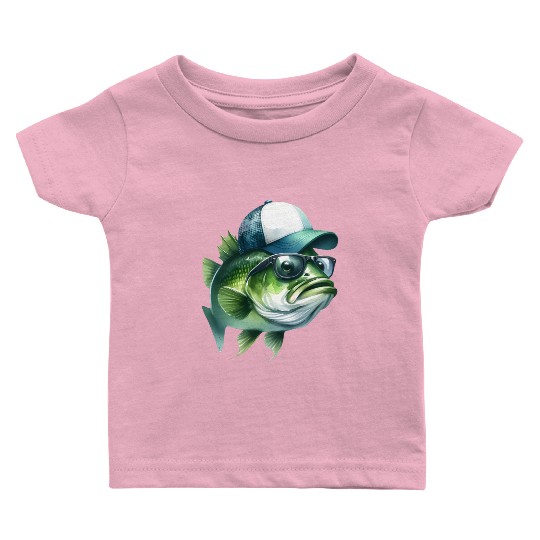 Cool Green Bass with Trucker Hat and Sunglasses Baby T Shirts
