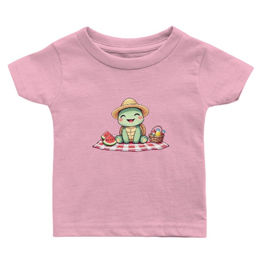 Whimsical Picnic Turtle Illustration Baby T Shirts