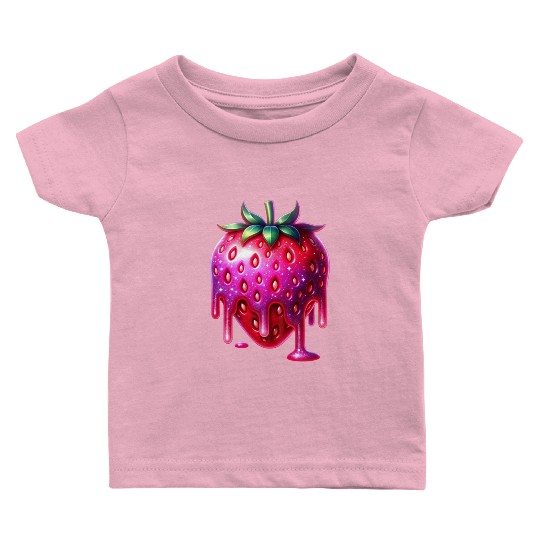 Vivid Dripping Strawberry Artwork Baby T Shirts