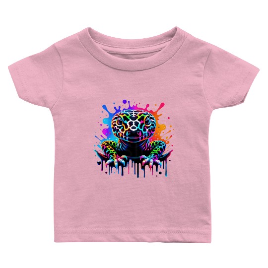 Neon Psychedelic Lizard Illustration Baby T Shirts