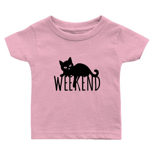 Black Cat Silhouette with Weekend Text Baby T Shirts