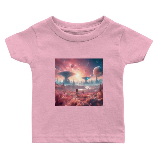 Alien Planet Explorer in Surreal Landscape Baby T Shirts