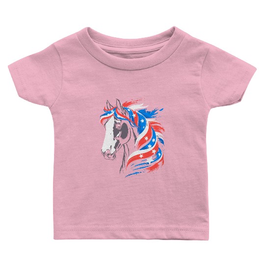 Patriotic Pony with Stars and Stripes Mane Baby T Shirts