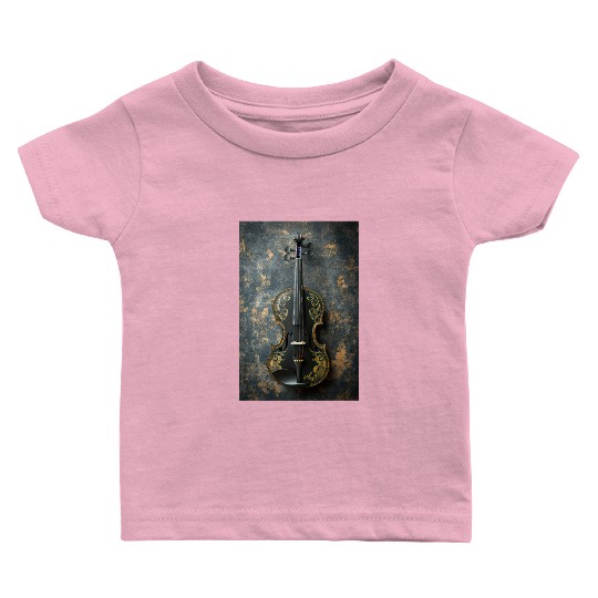 Elegant Black and Gold Violin Baby T Shirts