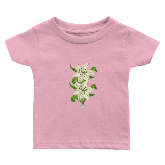 Elegant White Lily Botanical Illustration Baby T Shirts