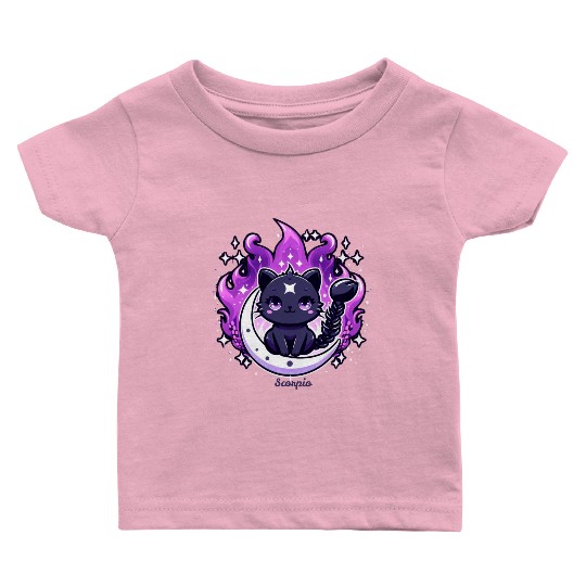 Enchanted Night Sky Scorpio Cat Design Baby T Shirts