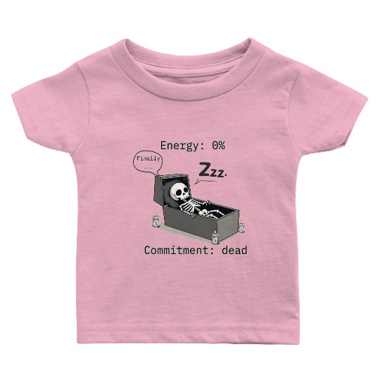 Sleepy Energy 0% – Funny Skeleton Coffin Meme Baby T Shirts