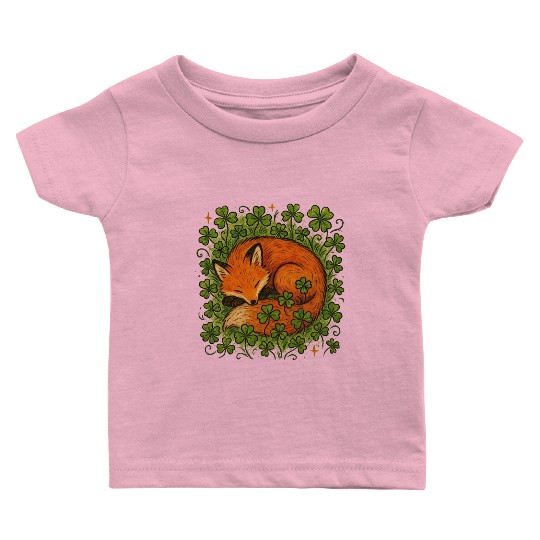 Fox Sleeping in Clover Peaceful Nature Art Baby T Shirts