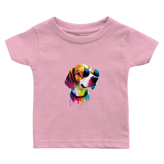 Colorful Cool Dog with Shades – Artistic Pet Lover Baby T Shirts