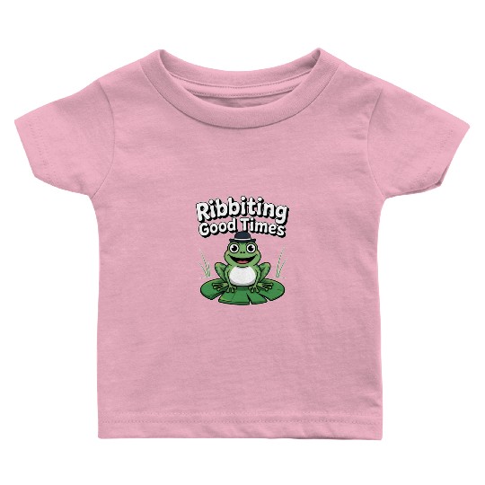 Whimsical Frog with Hat and Lily Pads Baby T Shirts