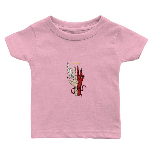 Divine Demonic Hand with Angel and Devil Baby T Shirts