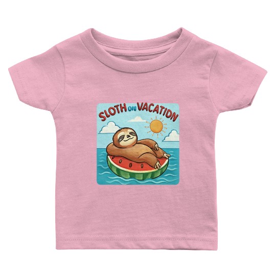 Sloth on Vacation – Watermelon Pool Float Baby T Shirts