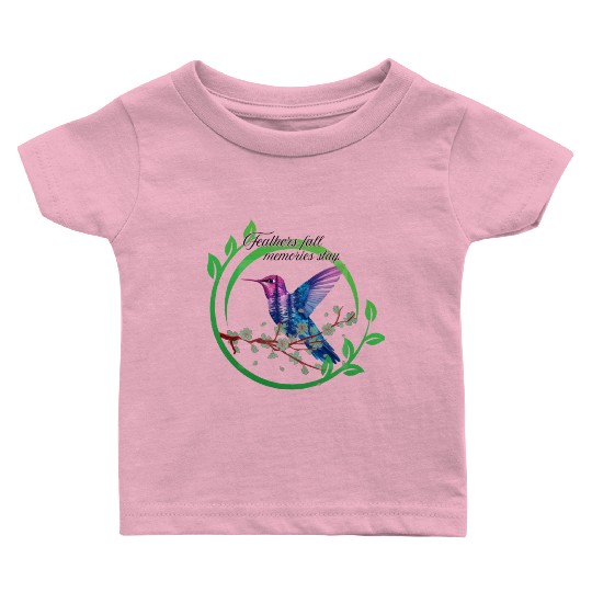 Vibrant Hummingbird and Blossoms Design Baby T Shirts