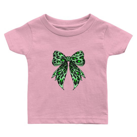Coquette Bow Cheetah Animal Pattern Lime Green Baby T Shirts