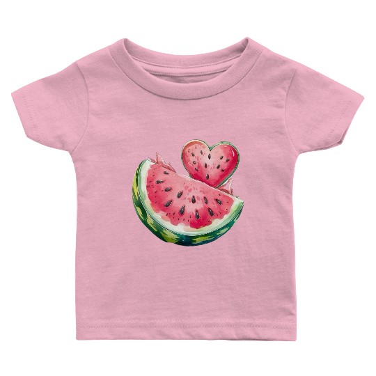 Watermelon Heart Fruit Illustration Baby T Shirts