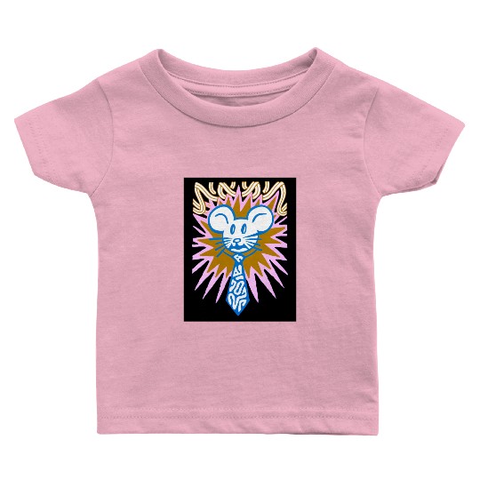 Neon Mouse Head with Radiant Burst Baby T Shirts