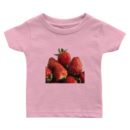 Vivid Strawberry Cluster Print Baby T Shirts
