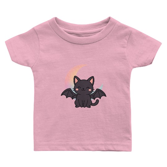 Cute Bat and Moon Illustration Baby T Shirts