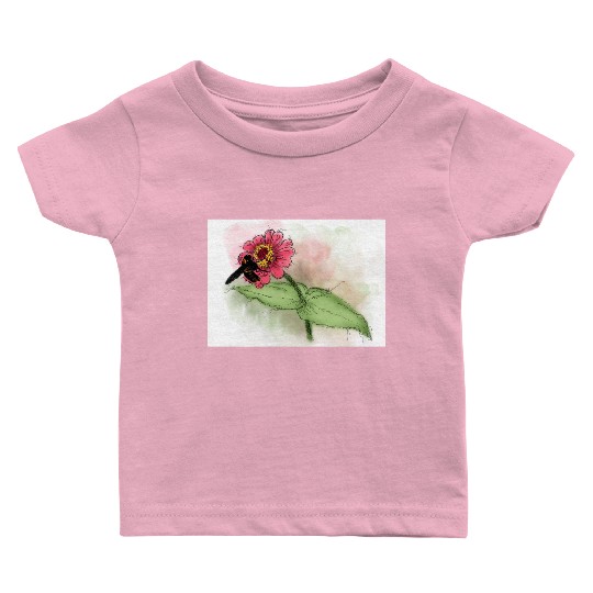 Wildflower and Bumblebee Illustration Baby T Shirts