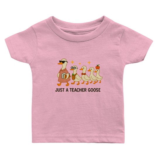 Whimsical Teacher Goose with Ducklings Baby T Shirts