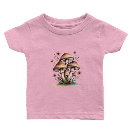 Whimsical Forest Mushrooms Design Baby T Shirts