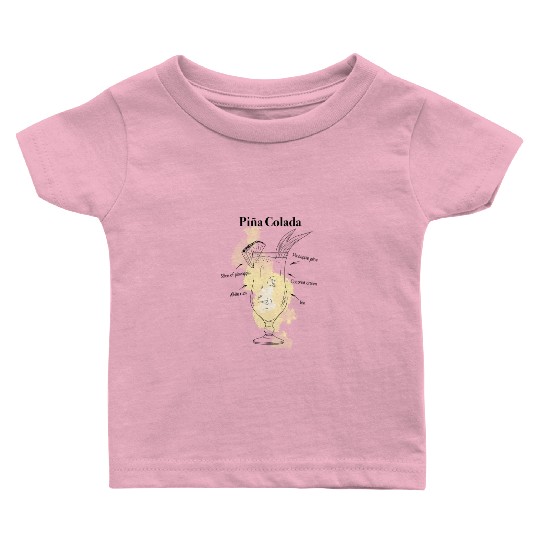 Piña Colada Cocktail Tropical Hand-Drawn Recipe Baby T Shirts