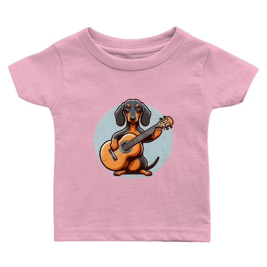 Dachshund Guitar Player Cartoon Baby T Shirts