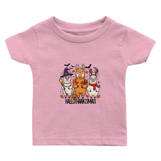 Hallothanksmas Llama Trio Halloween Xmas Baby T Shirts Gift