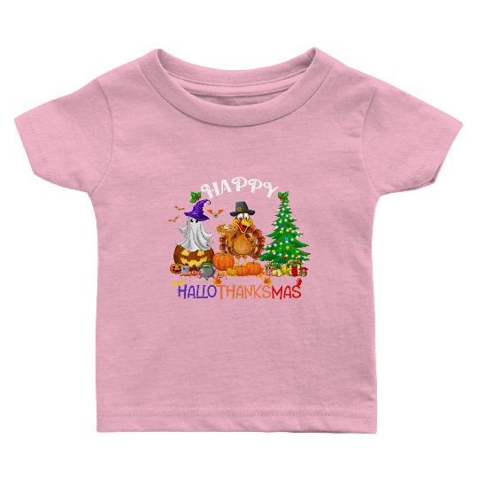 Retro Happy HalloThanksMas  Baby T Shirts