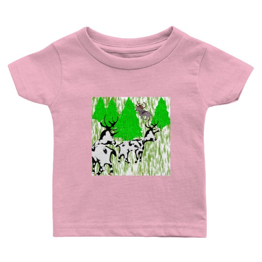 Whimsical Forest Moose with Reindeer Baby T Shirts