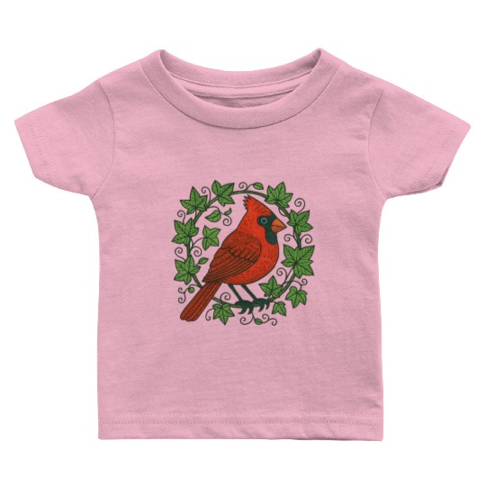 Vibrant Cardinal Amidst Ivy Leaves Baby T Shirts