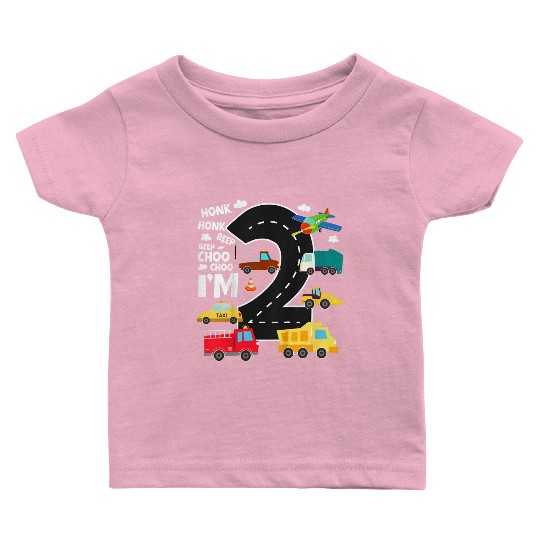 Kids Birthday 2 Traffic Vehicles Number Two Design Baby T Shirts