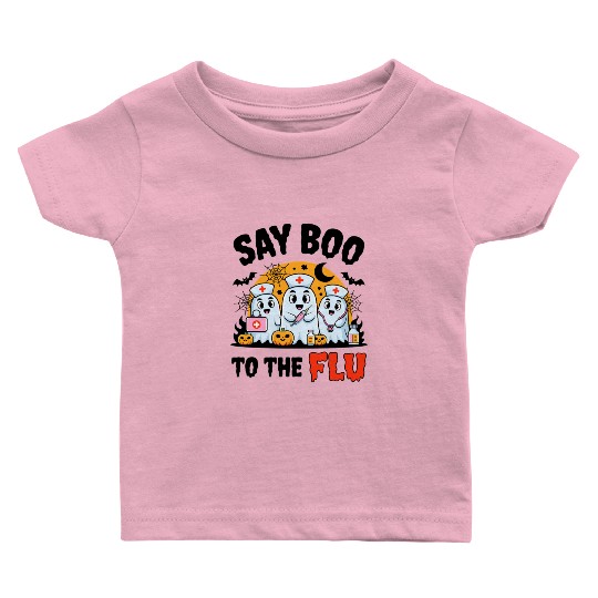 Say Boo to the Flu Halloween Medical Ghosts Baby T Shirts