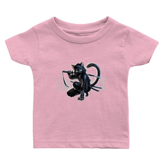 Stealthy Black Cat Ninjutsu Design Baby T Shirts