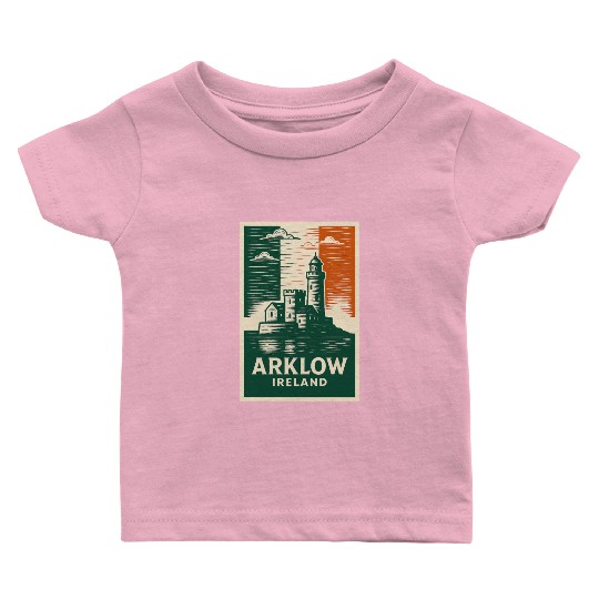 Arklow Lighthouse with Irish Flag Colors Baby T Shirts