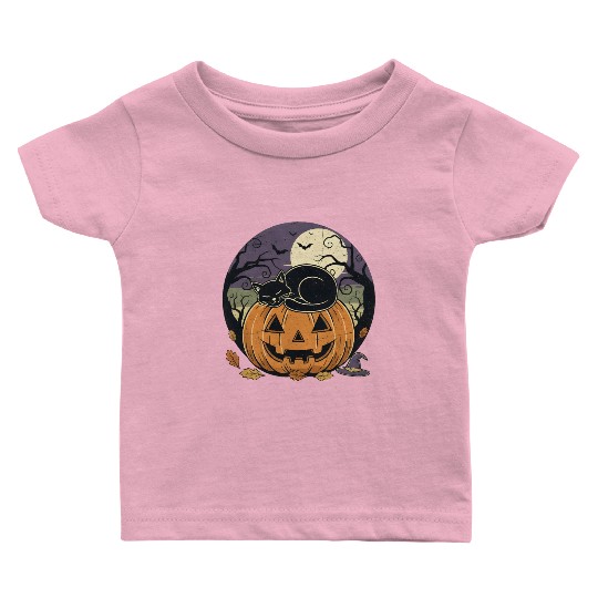 Spooky Cat Nap Pumpkin | Halloween Party Design Baby T Shirts