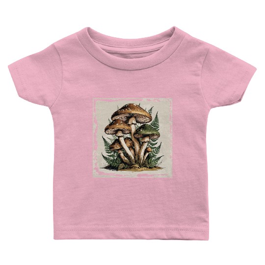 Mushroom Forest Botanical Illustration Baby T Shirts
