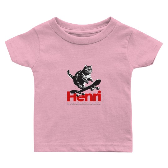 Cool Cat Skateboard with cute Boy Name HENRI Baby T Shirts