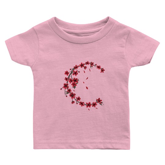 Red Moon Cherry Blossom Sakura Flower Design Baby T Shirts