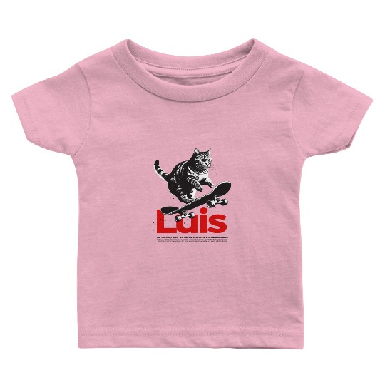 Cool Cat Skateboard with cute Boy Name LUIS Baby T Shirts
