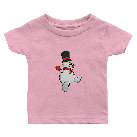 Whimsical Snowman with Top Hat and Scarf Baby T Shirts
