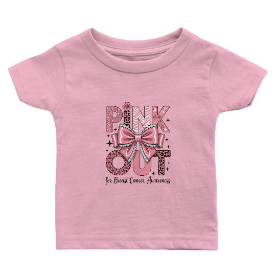 Pink Out Breast Cancer Awareness Coquette Bow  Baby T Shirts