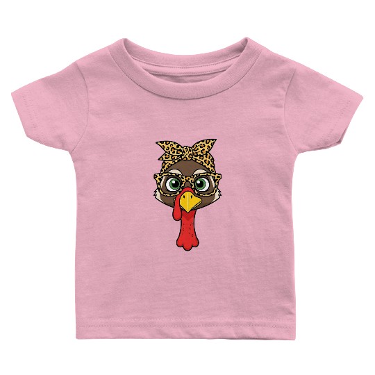 Leopard Print Turkey with Glasses and Headscarf Baby T Shirts