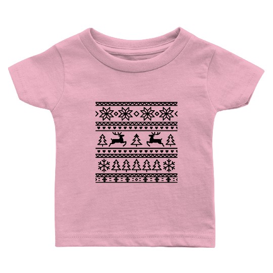 Festive Winter Snowflake Reindeer Pattern Baby T Shirts