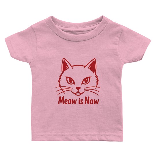 Elegant Cat Face with Bold Red Lines - Meow Is Now Baby T Shirts