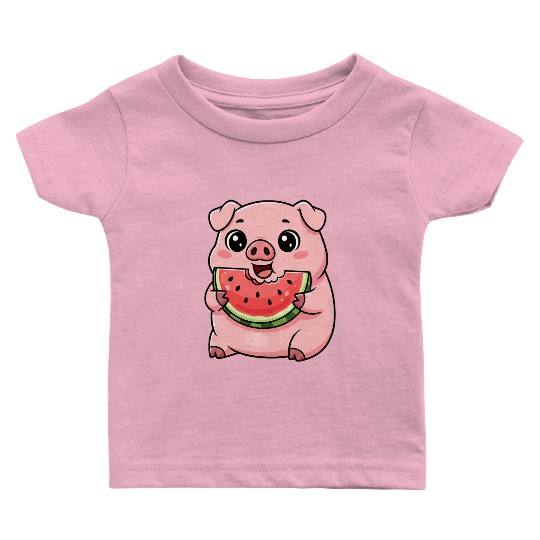 Sweet pig watermelon summer fruit vacation farm Baby T Shirts