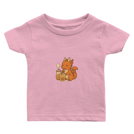 Cute Dragon with Bubble Tea Design Baby T Shirts